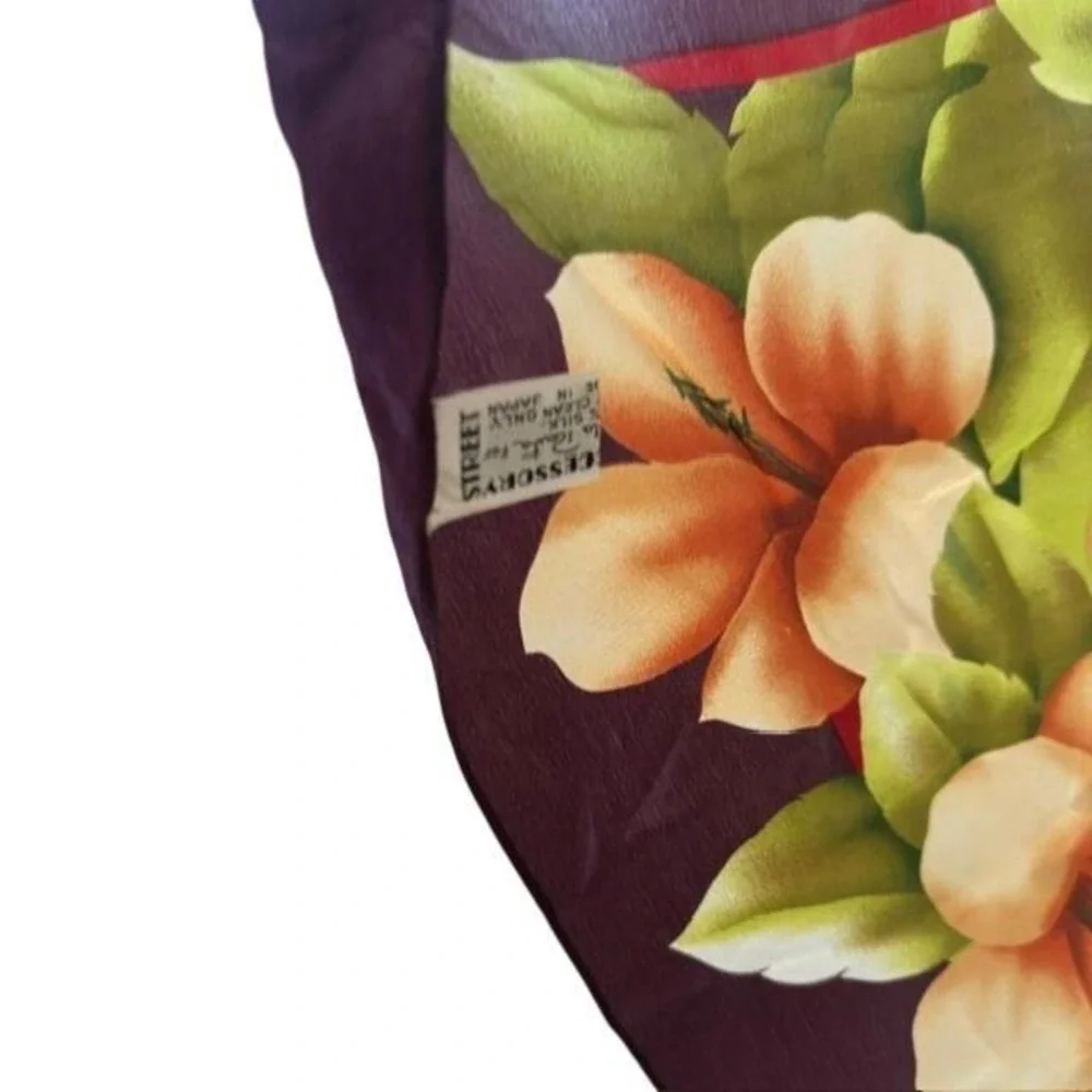 Vintage Oscar de la‎ Renta Silk Scarf Tropical Hibiscus Aubergine 31in Square